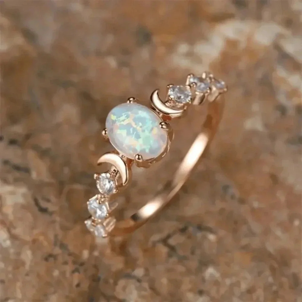 Gold plated moon, moonstone and zirconia ladies promise engagement ring gift